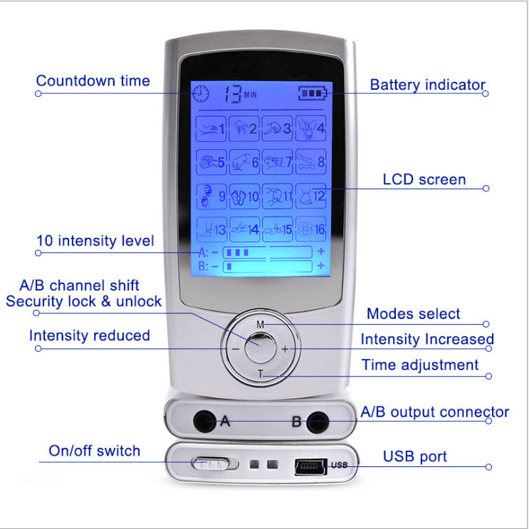 【16モード】多機能電子デジタル経絡理療器|TENS電気マッサージャー|筋肉痛・コリ緩和に|家庭用リハビリ・理学療法機器