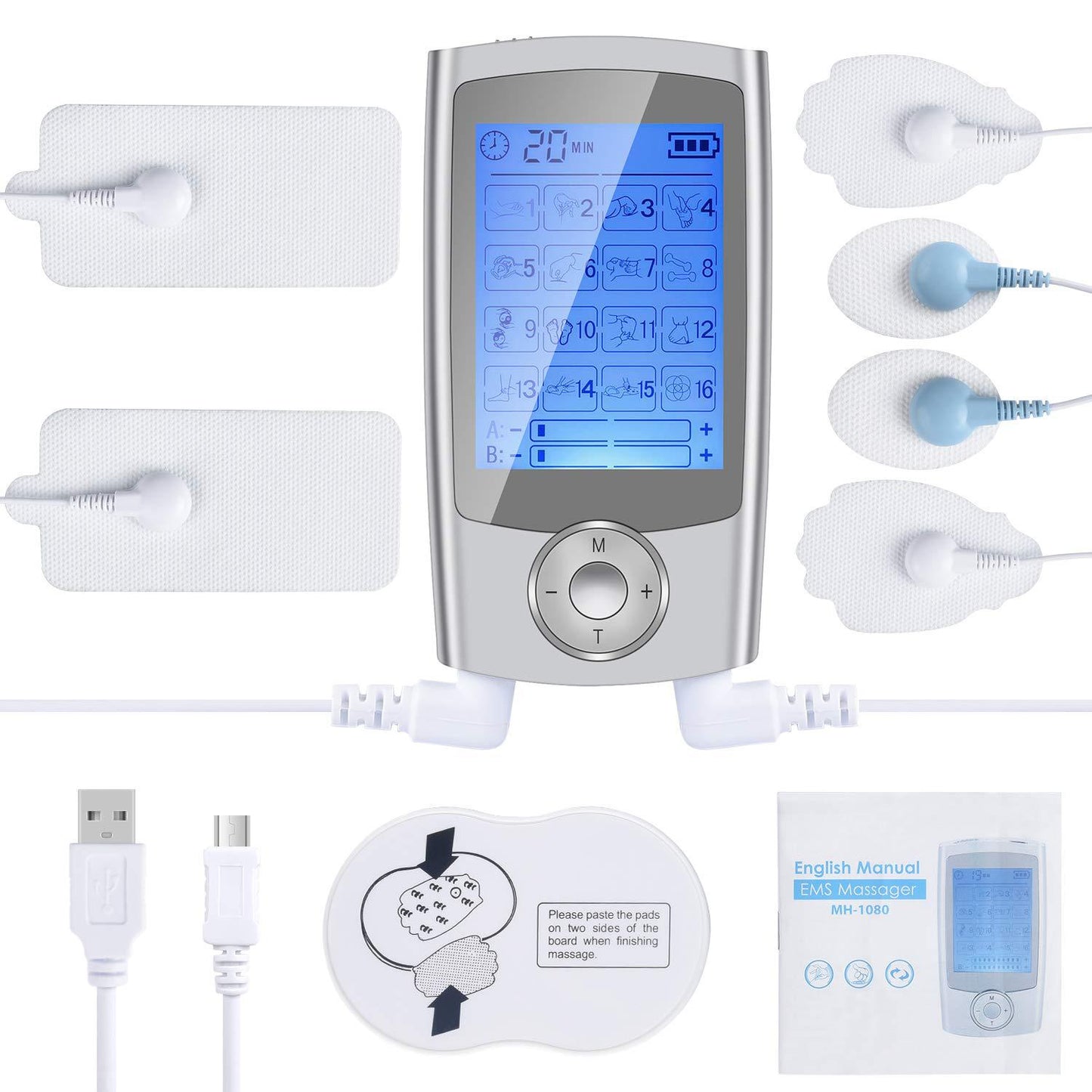 【16モード】多機能電子デジタル経絡理療器|TENS電気マッサージャー|筋肉痛・コリ緩和に|家庭用リハビリ・理学療法機器