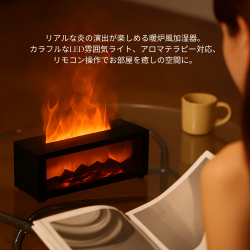 フレームエフェクト加湿器｜暖炉風LED・アロマ・リモコン付き